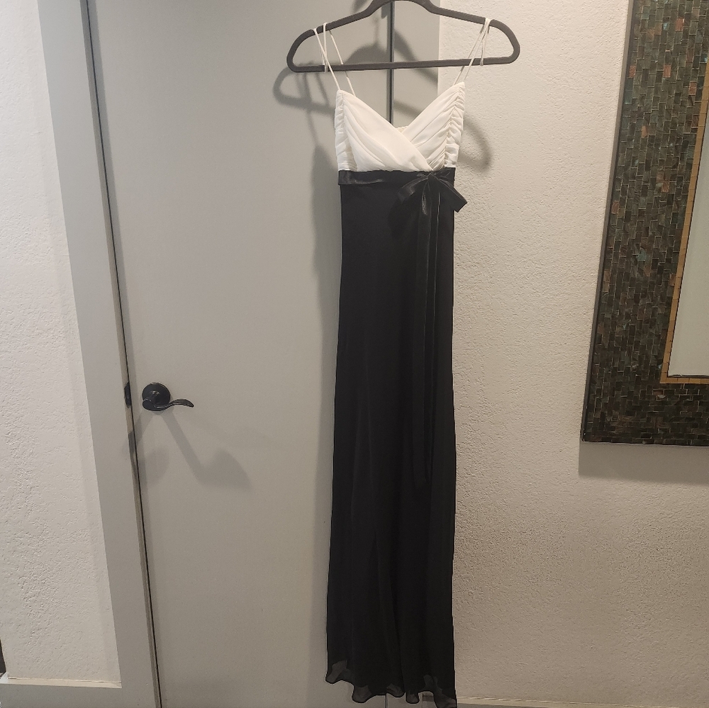Night Way Collections Black and White Spaghetti Strap Evening Gown
